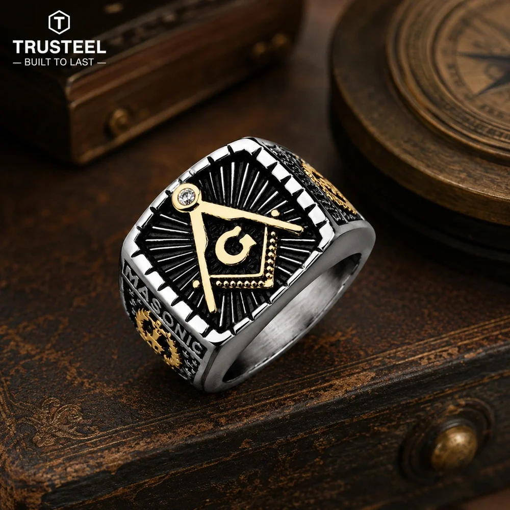 Men’s 316L stainless steel Masonic Ring tarnish resistant hypoallergenic size 11